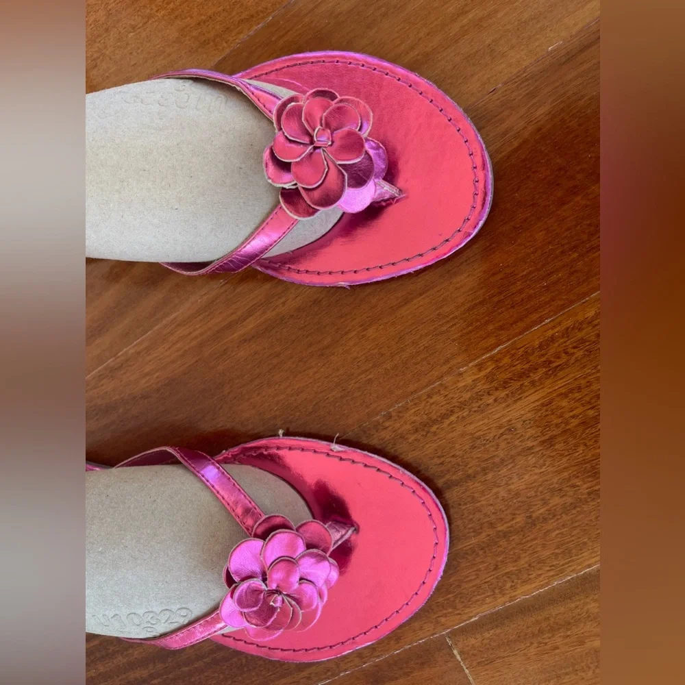 GAP GIRLS SANDALS SLIPPERS METLIC PINK SZ 3/4
